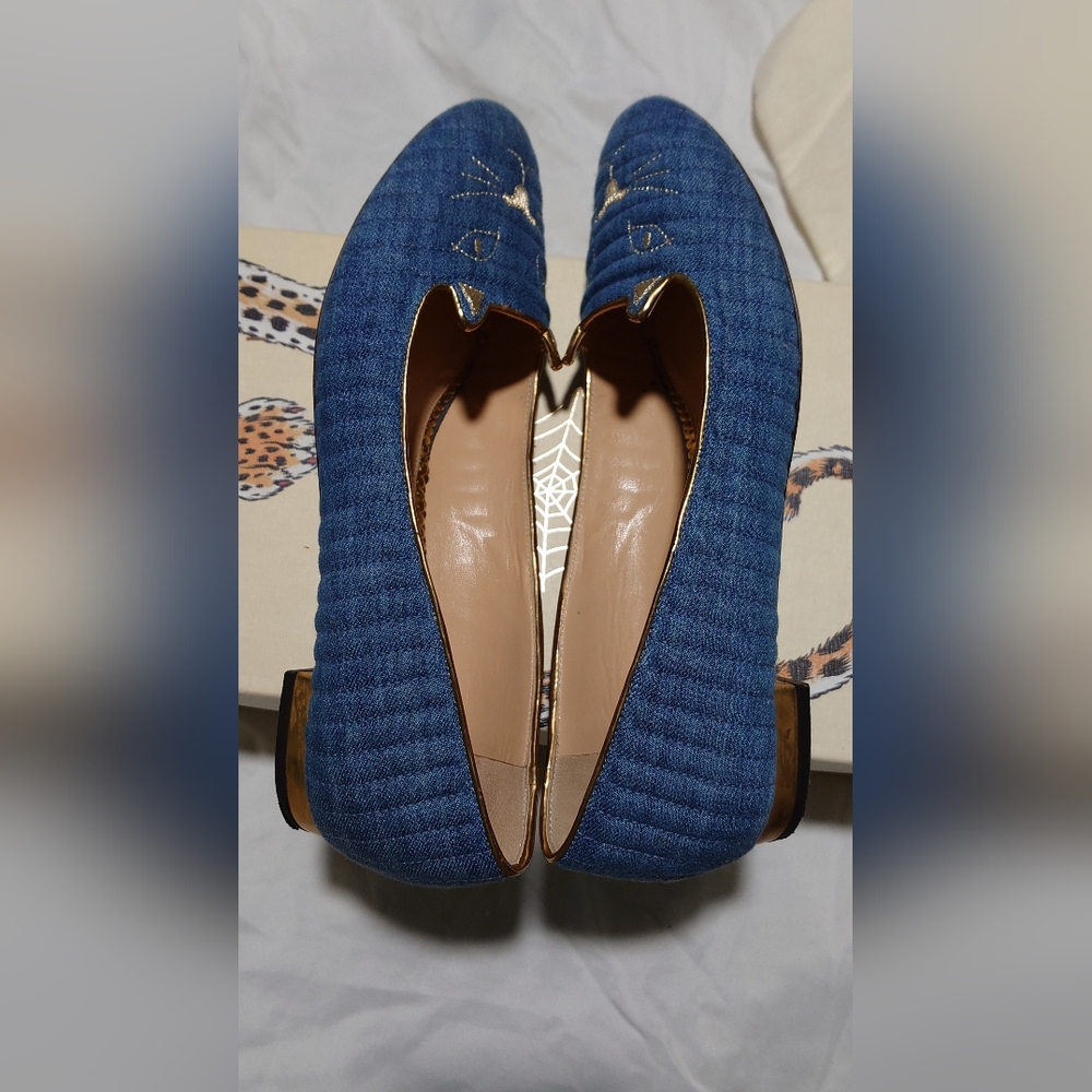 Charlotte Olympia Denim Embroidered Accent Ballet Flats - Picture 9 of 10